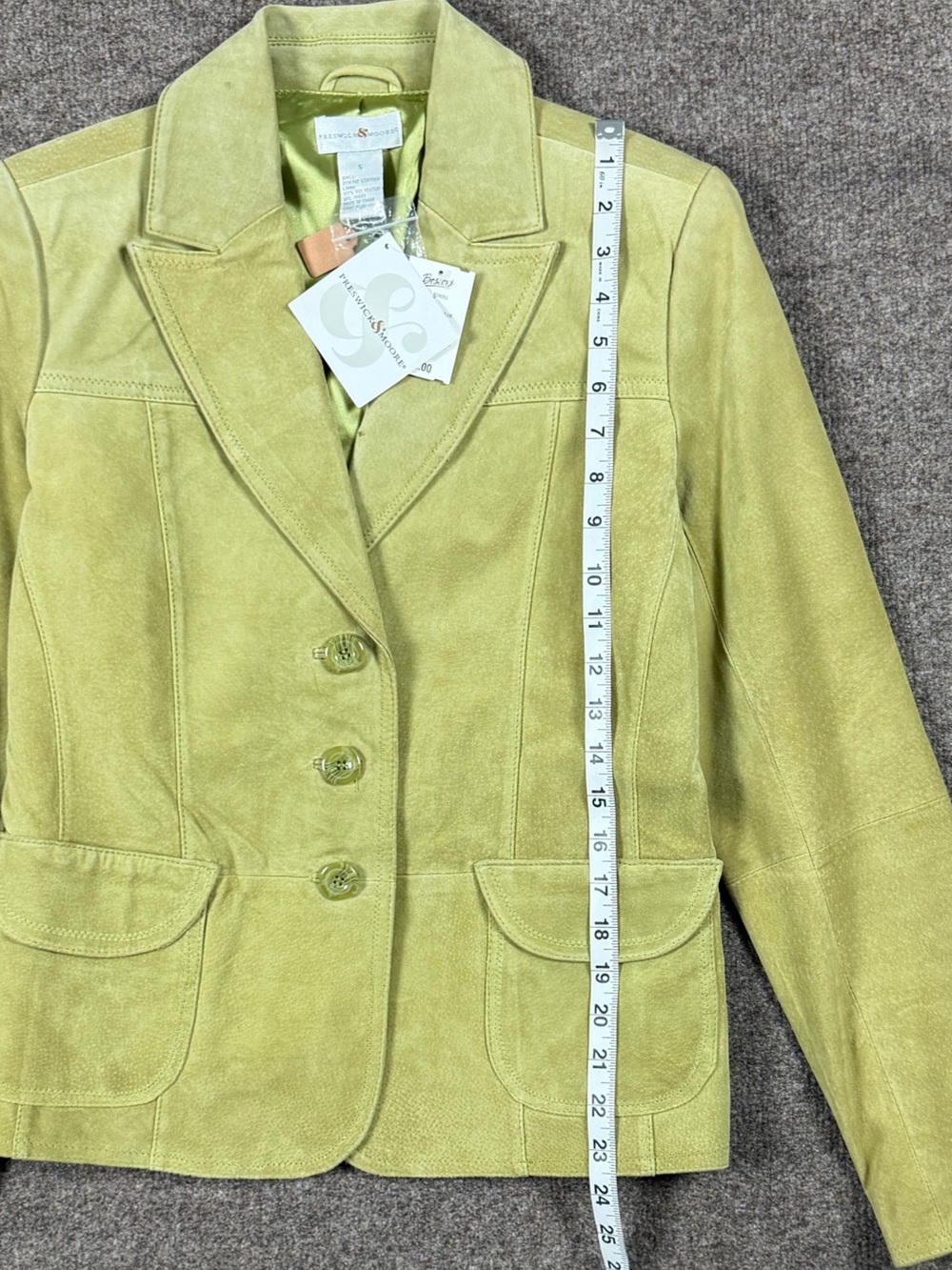 NWT Green Suede Leather Blazer Jacket Women’s S Lightweight Button Front Y2K - Picture 10 of 11
